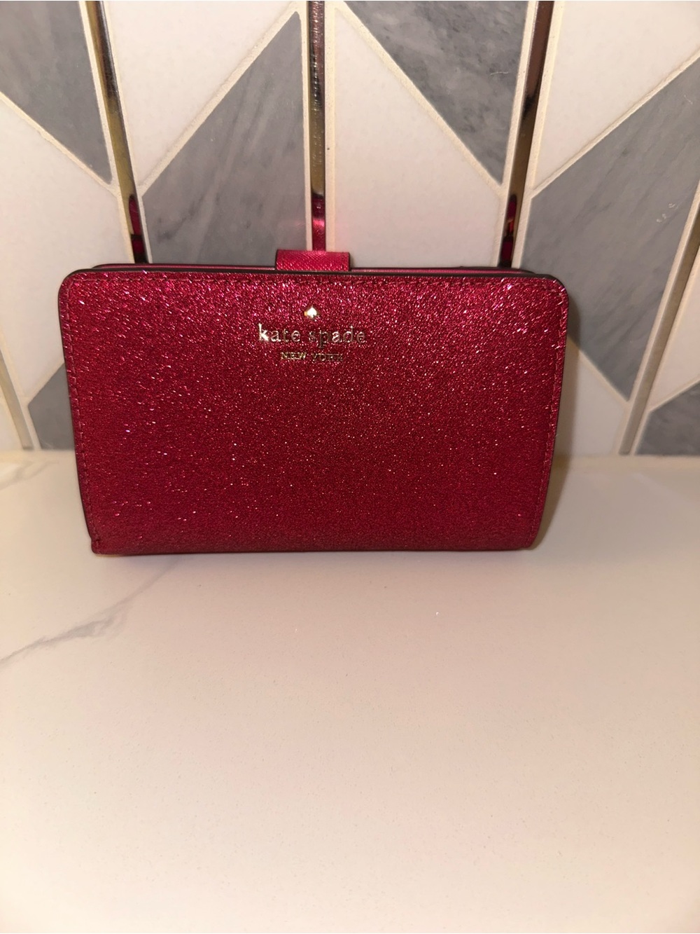 Kate Spade Pink Glitter Bifold Zip Wallet Never Used